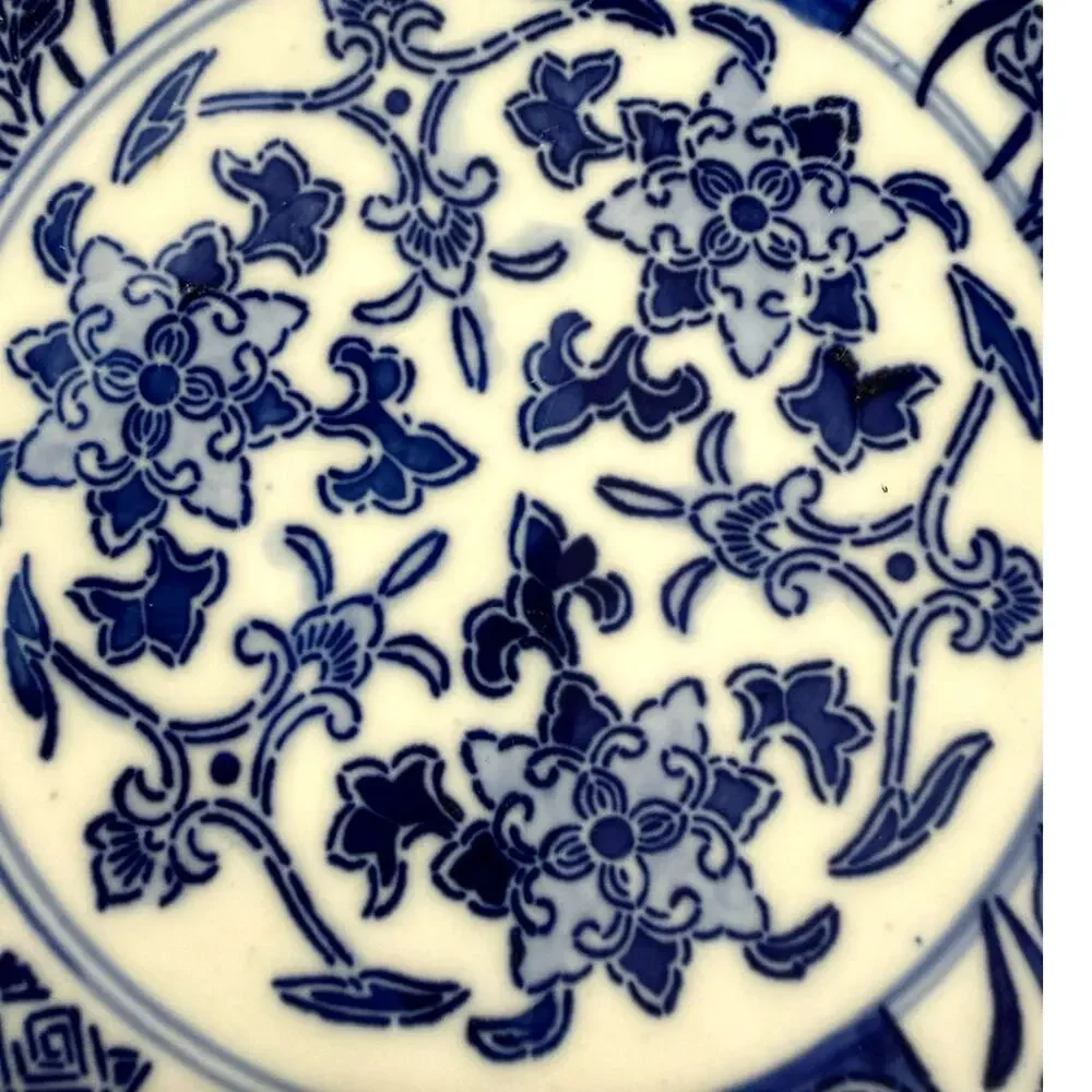Antique Cauldon England Blue White Transferware Japonisme Floral Cabinet Plate